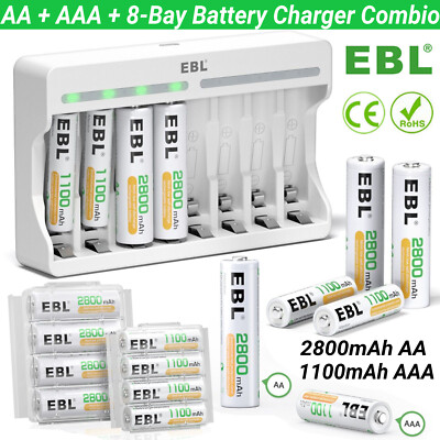 EBL 1.2V AA AAA Rechargeable Batteries 2800mAh 1100 / Ni-MH Battery Charger LOT