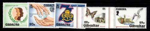 Gibraltar 1985-86 Mi. 497-499,503-504 Neu ** 100% Jugend, Europa, Schmetterling