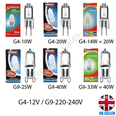 Eveready G4 G9 Halogen Bulb Capsule 10W 14W 20W 25W 33W 40W Lamp Light 220v 12v