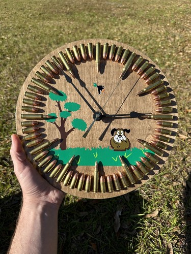 Duck Hunt Laughing Dog-in Oak 12 Inch Wall Clock- 9mm/5.56 Inert - Picture 6 of 10