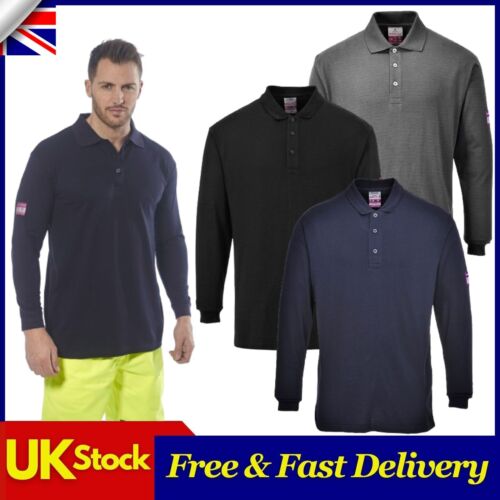 Portwest Flame Resistant Anti-Static Long Sleeve Workwear Safety Polo Shirt FR10 - Picture 1 of 14