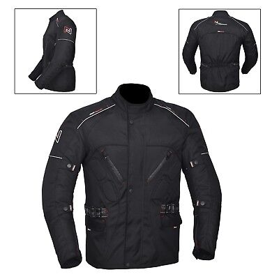 Mens Motorcycle Motorbike Jacket Waterproof Textile Cordura Black CE Armoured