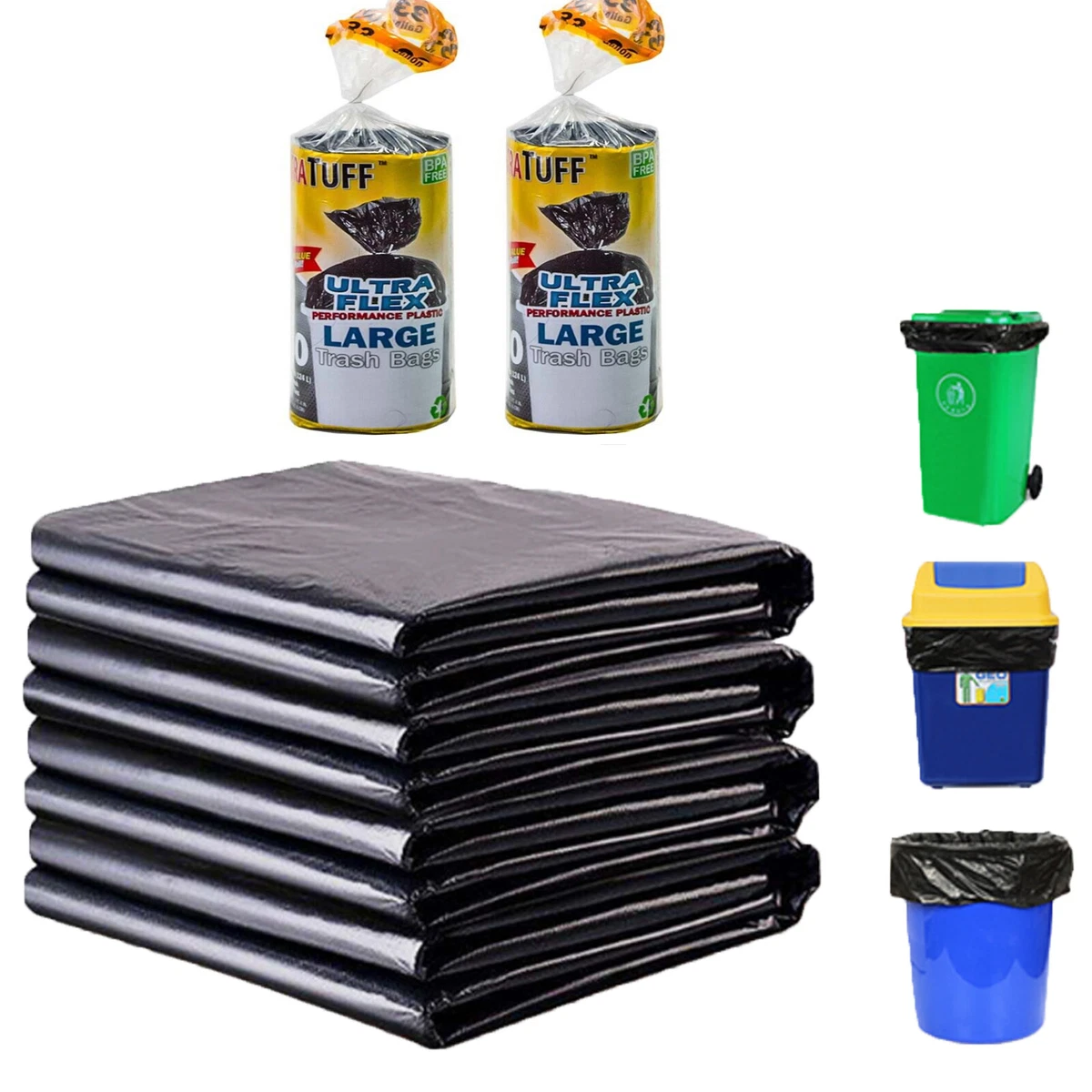 42 Gallon Contractor Trash Bags 3 MIL 20 PCS Large Black Heavy Duty Garbage  Bags