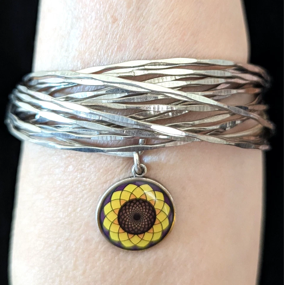 Alex and Ani Girasol Dije Brazalete Brazalete Conjunto Boho Naturaleza Floral Joyería 8" Foto 3 de 4
