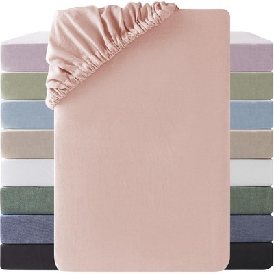Fitted Sheet 120 x 200 cm, 100% Washed Cotton Flat Sheet up to 25 cm Mattress...
