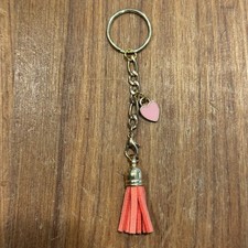 Red Tassel Keychain Bag Charm Pink Heart Gold Tone Key Ring Purse Zipper Pull