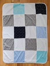 Just Born Navy Turquoise Blue Grey White Star Patchwork Sherpa Baby Blanket Gray