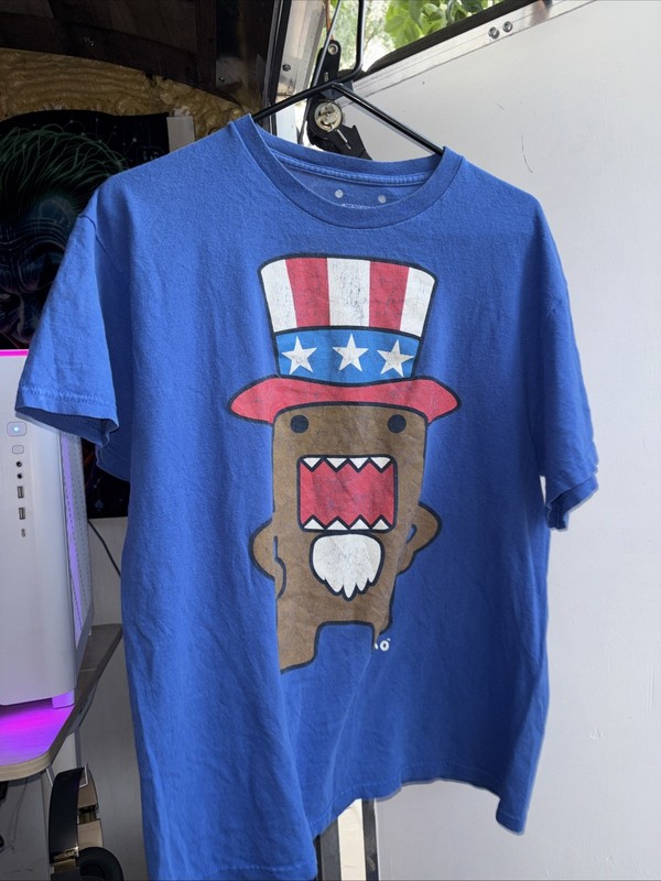 VINTAGE Y2K DOMO UNCLE SAM CARTOON GRUNGE SKATE AMERICA BLUE T-shirt Large