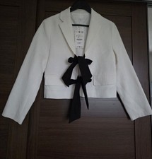 Stunning Zara Cropped Linen Blend Tie Blazer - Ecru - Size Small - New With Tags