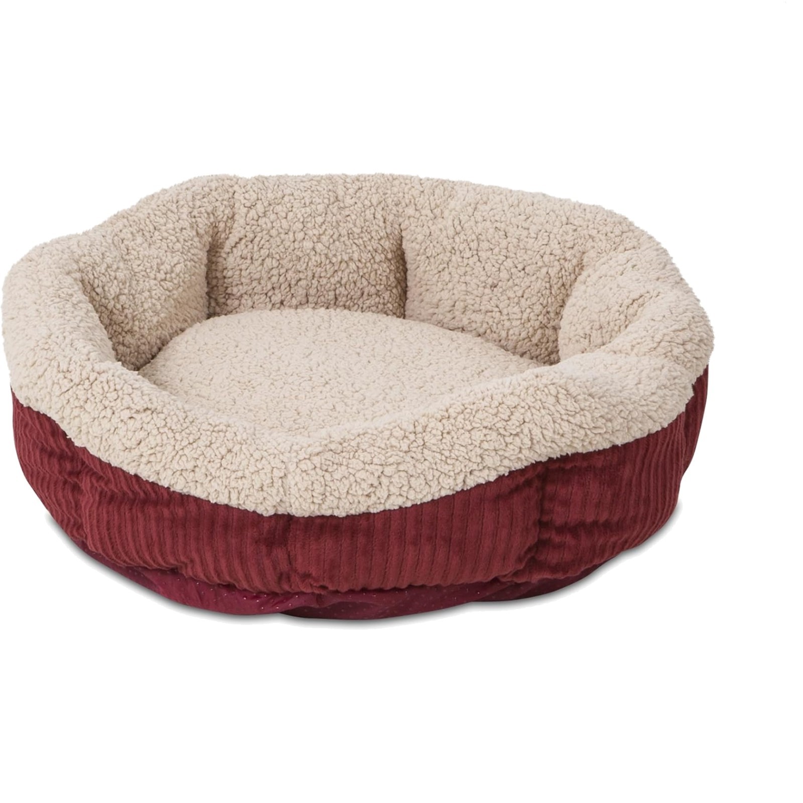 19.5" Aspen Pet Self-Warming Round Bed in Barn Red and Cream