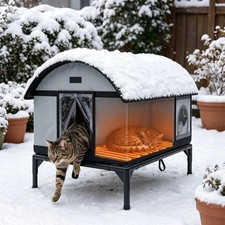 Heated Outdoor Cat House Weatherproof with Heating Pad Insulated