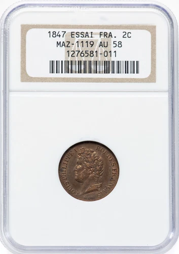France - 1847 Louis-Philippe I Pattern 2 Centimes - NGC AU58 - RARE ISSUE!