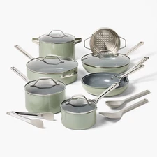 16pc Nonstick Ceramic Coated Aluminum Cookware Set Sage Green - Figmint