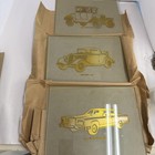 Vintage Gold Etched Glass Automobile Plaques Set of 3 Ford Lincoln Continental