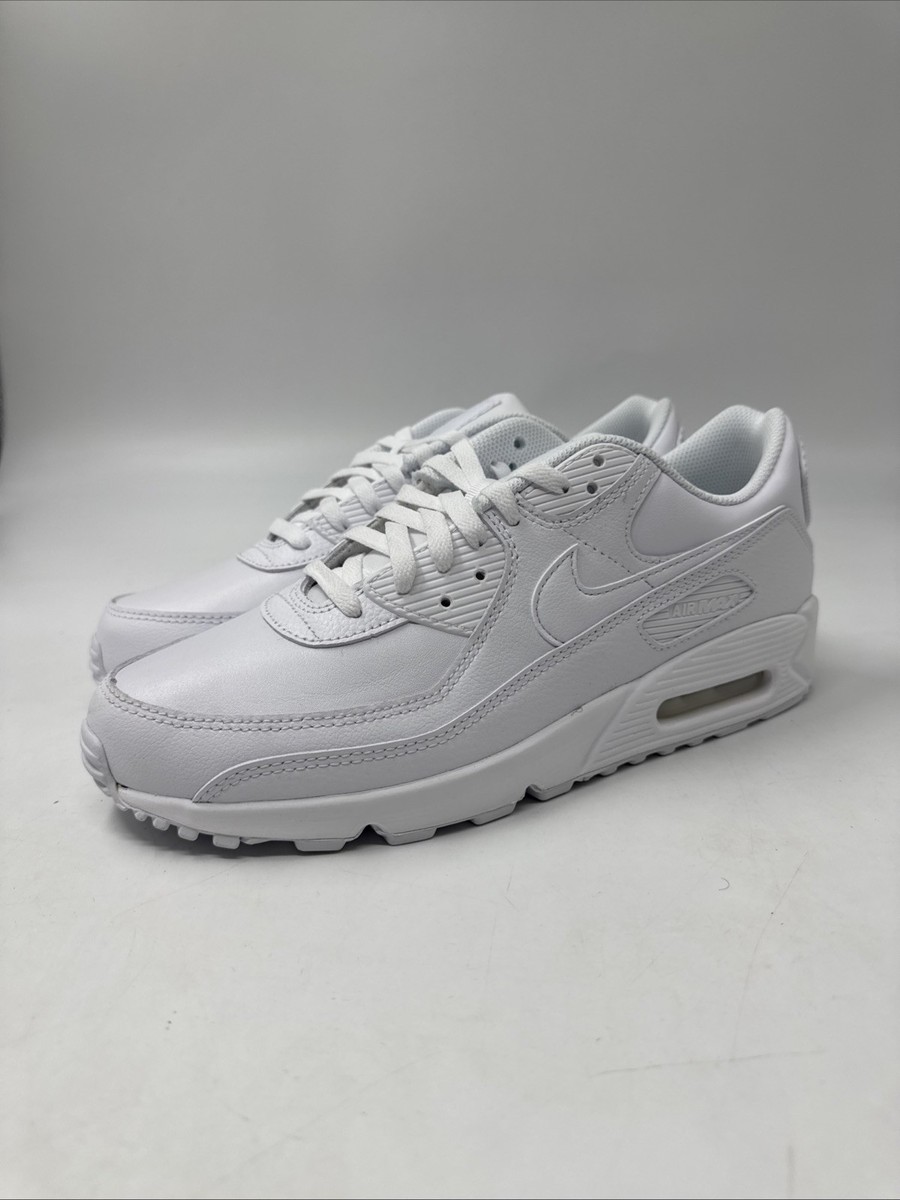 Nike Air Max 90 Leather Triple White CZ5594-100 Mens Size 12 | eBay
