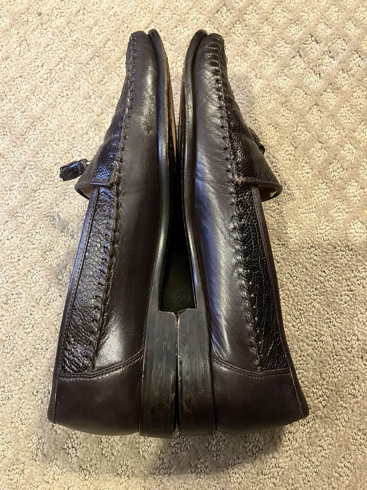 Bacharach Italian Leather Croc Print Tassel Loafer Slip-On Black Mens 10.5 Shoes - Image 3 of 4