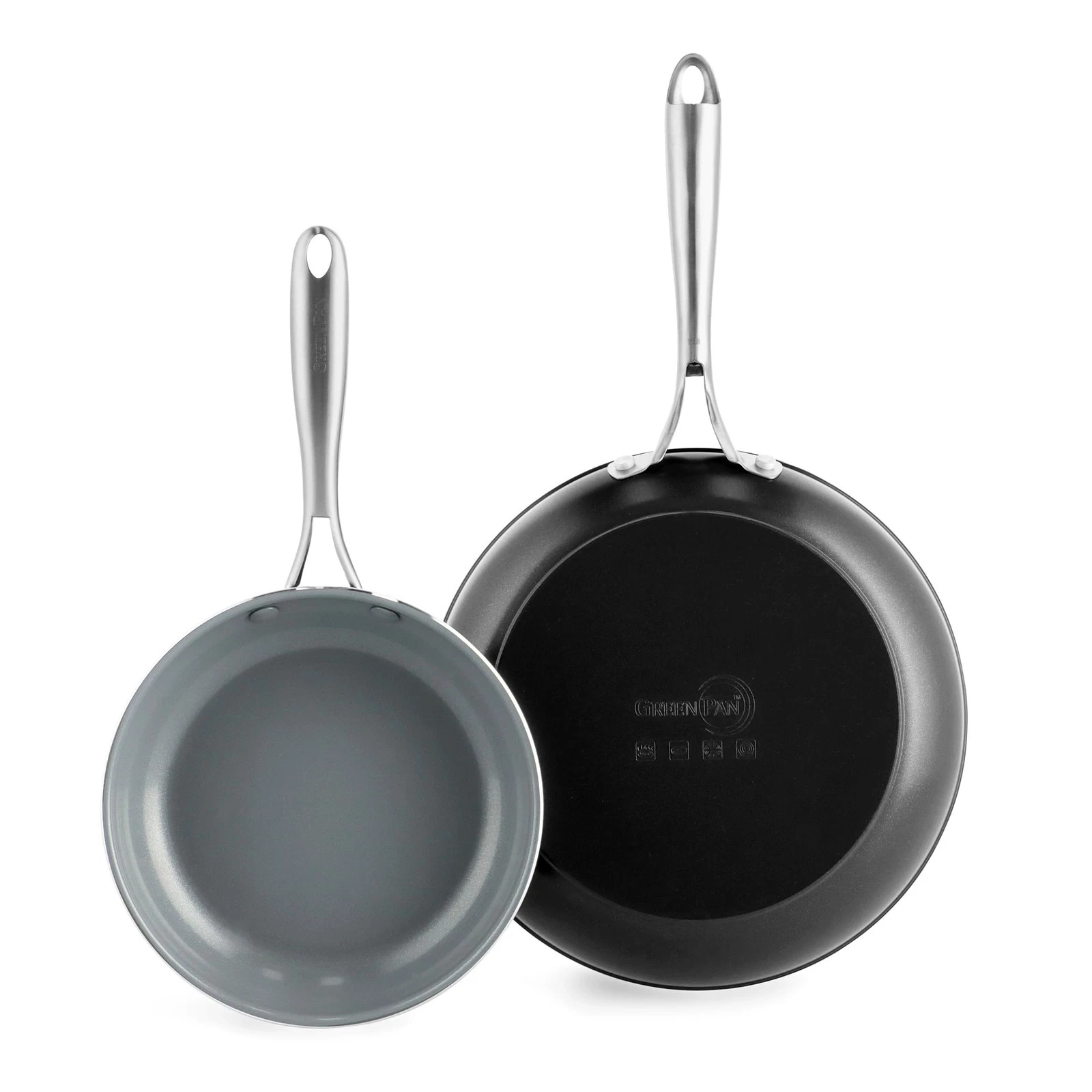 Swift Healthy Ceramic Nonstick, 8" & 10" Frying Pan Skillet Set, Stainless Steel