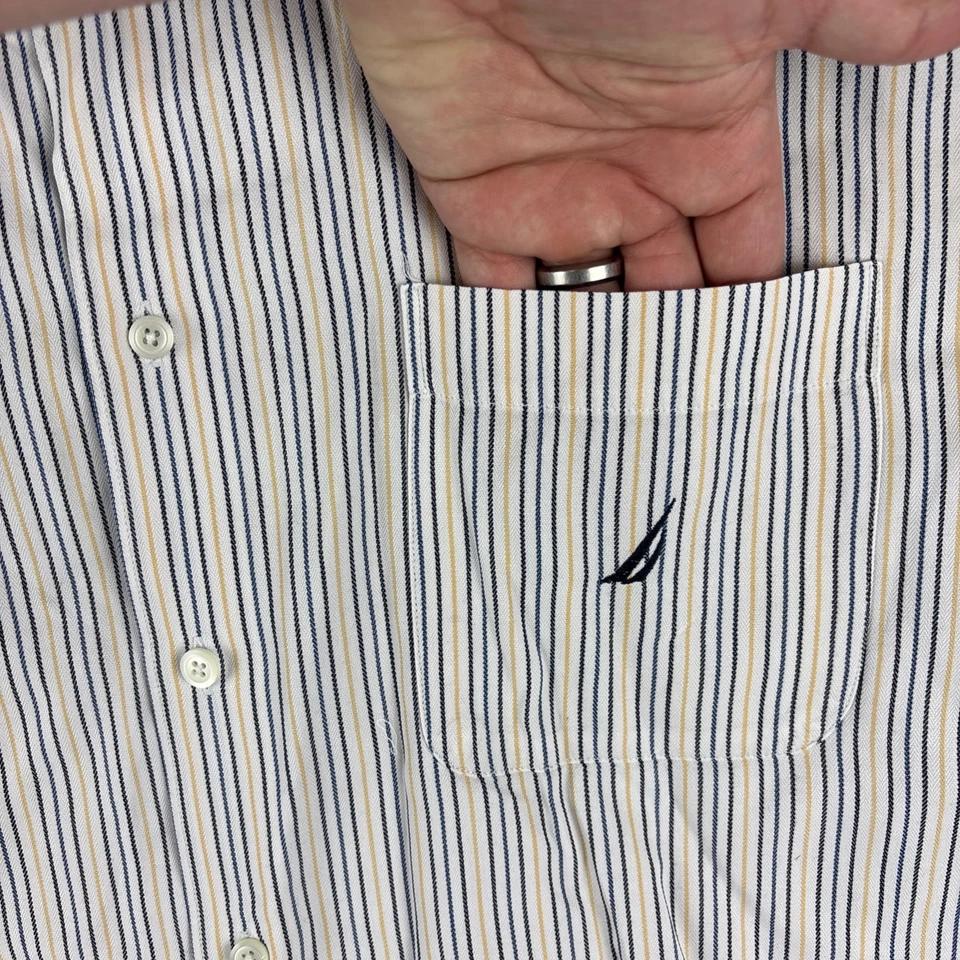 Рубашка Nautica Dress мужская XXL синяя желтая в полоску повседневная с длинным рукавом - Изображение 2 из 4