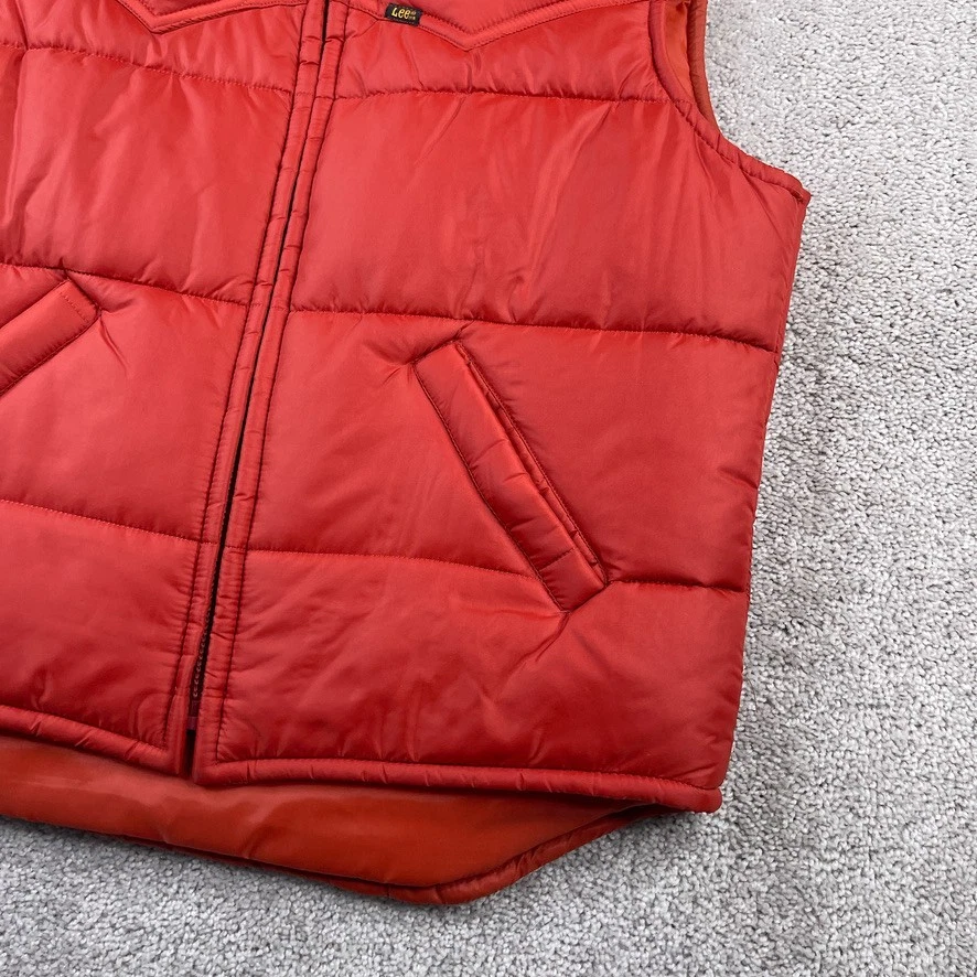 Chaleco Lee Storm Rider de Colección Para Hombres Mediano Naranja Puffer Garra Cremallera Hecho en EE. UU. Foto 3 de 4