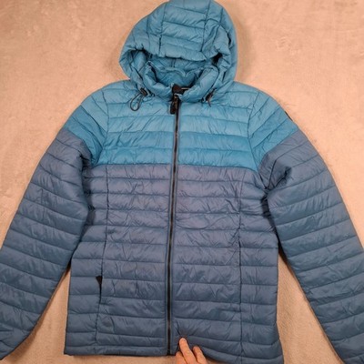 TOG24 Puffer Jacket Herren Small Blau Kapuze Stepp Winter Mantel Ribbed Bowburn