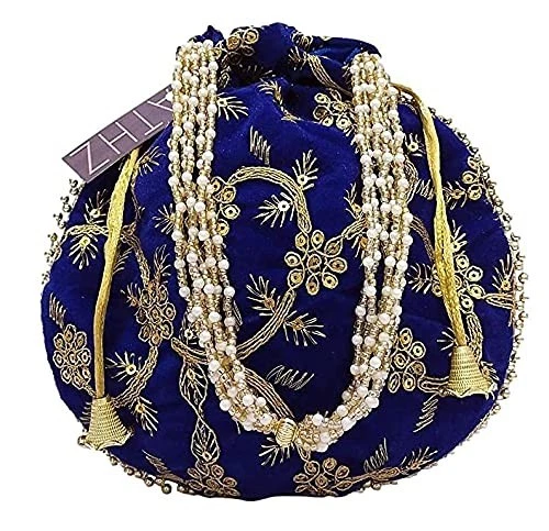 Traditional Women's Velvet Ethnic Embroidered Potli Ladies Purse Handbag (PB.3)