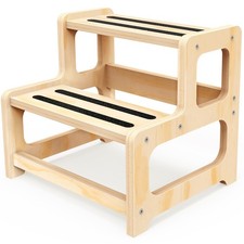 Toddler Step Stool 2-Step Wooden Stool for Kids with Handles - Non-Slip Potty...