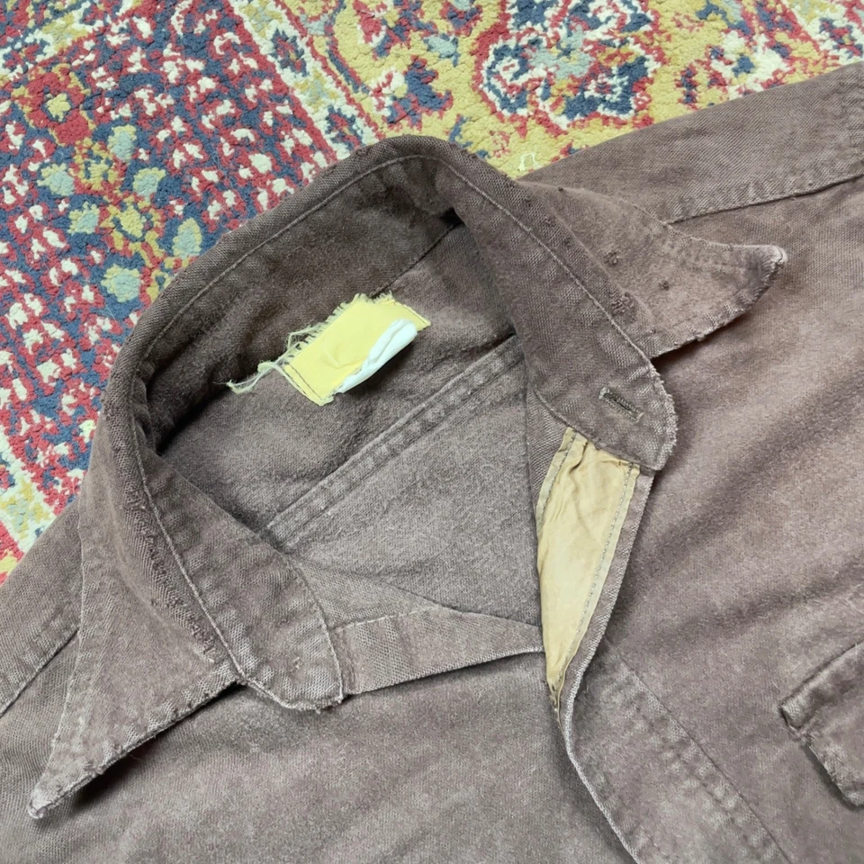VTG 50s 60s Brown Chamois Cloth elbow patch Shirt Button Up Long Sleeve USA M - Image 4 of 4