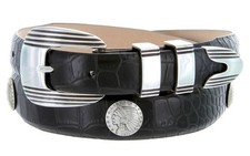 Men's Belt Genuine Full-Grain Cowhide Leather Belt with Indian Head Conchos
