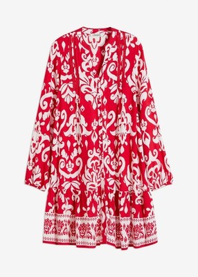 Neu Tunika-Kleid aus fließender Viskose Gr 42 Magentapink Weiß Damen Casualkleid