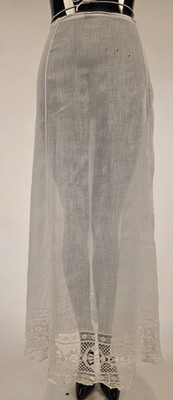 ANTIQUE EDWARDIAN THIN WHITE MUSLIN SKIRT W LACE TRIMMED BOTTOM
