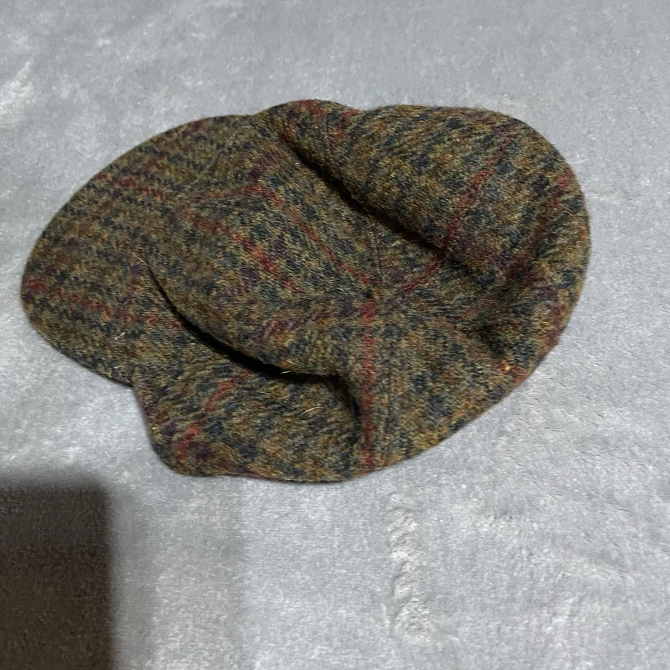 Vintage Orvis Harris Tweed Hat Mens Ajdustable Winter Cap Plaid Herringbone Wool - Image 2 of 4