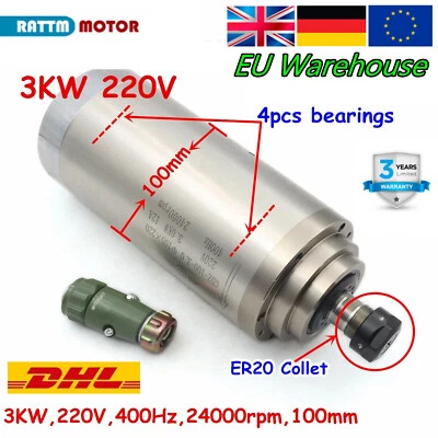 RATTM MOTOR 「EU」3KW ER20 Spindle Motor 220V 24000RPM φ100MM Water Cooled CNC Milling Machine