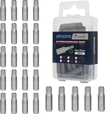 T40 Screwdriver Bit Set Torx Bits T40 1/4'' Hexagon Bit Length 1'' 25 Pack