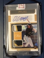 2022 PANINI THREE AND TWO ONEIL CRUZ AUTO AUTOGRAPH JERSEY DUAL PATCH 2/3 RC