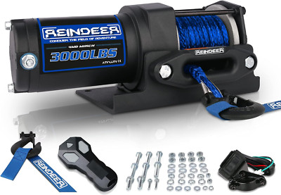 REINDEER 3000lbs Electric Winch Synthetic Rope 12V ATV UTV Towing Trailer 4WD