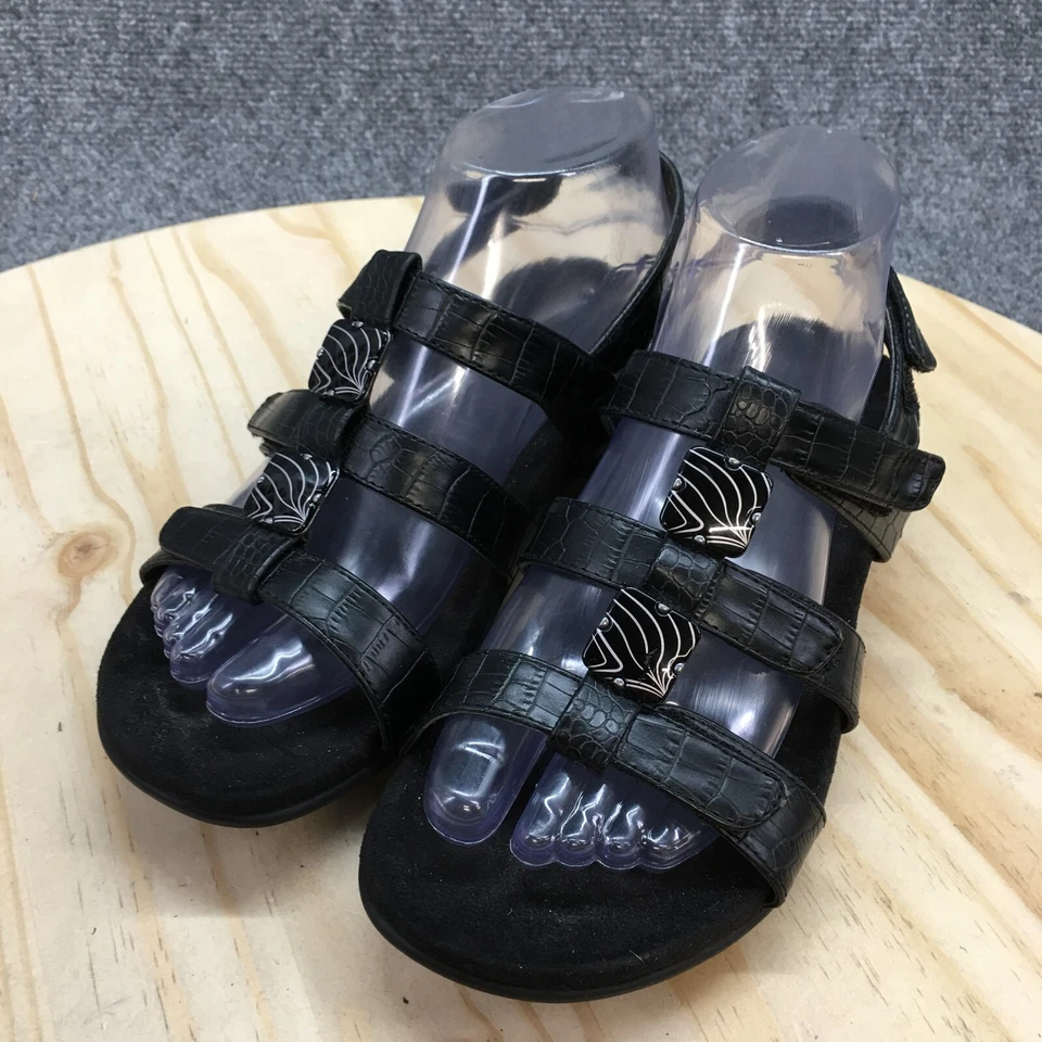 Vionic Sandals Womens 6 Croc Print Strappy Slingback Black Faux Leather Open Toe - Image 3 of 4