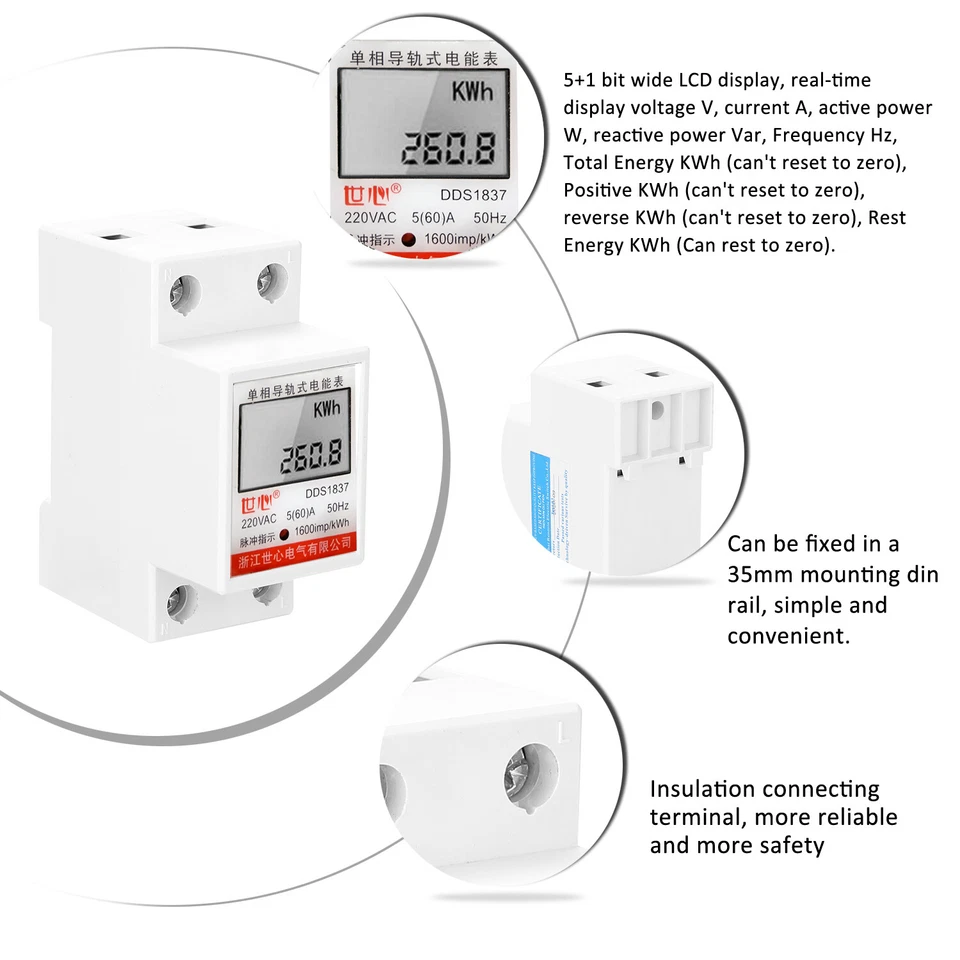 DDS-LDG 220 V 50Hz -Phase Electric Enery Meter with LCD Display 35mm Q7L7 - Image 3 of 4