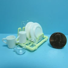Dollhouse Miniature Kitchen Dish Drying Rack with Dishes and Cups G7388