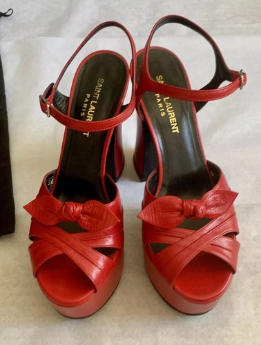 SAINT LAURENT Red Leather Bianca Knot 