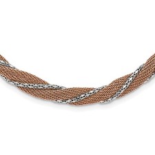 Stainless Steel Polished Rose IP Plated Twisted Necklace