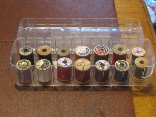 Tidee Maid Thread Box w/ 14 Wood Thread Spools Coats & Clarks Vintage