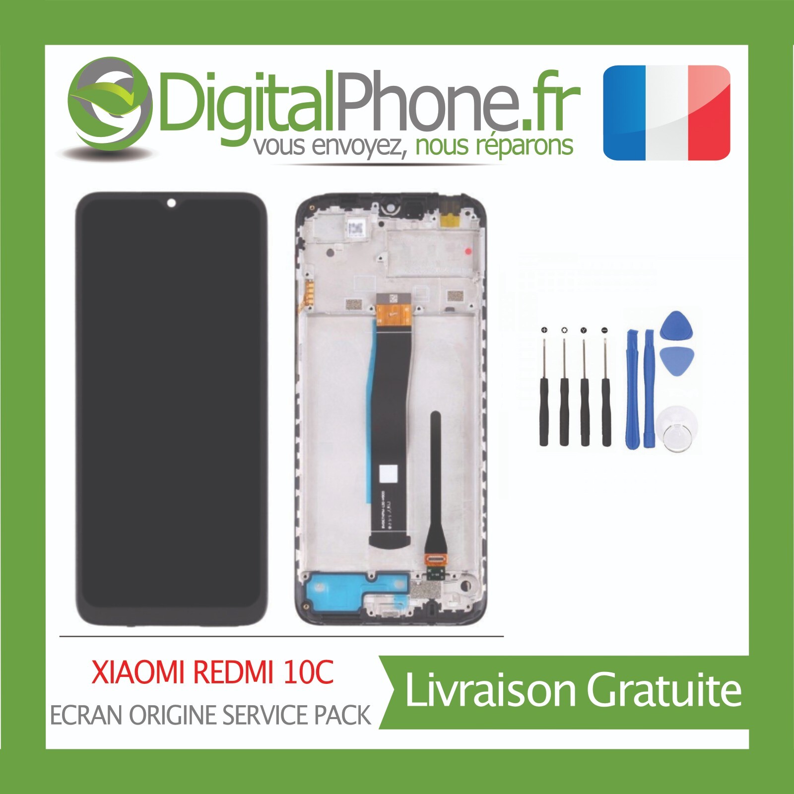 Écran Xiaomi Redmi 10C pour Réparation Écran Tactile En panne et Vitre Brisée avec Outils
