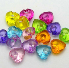 50 Mixed Color Transparent Acrylic Faceted Heart Charm Beads 16mm Top Drilled