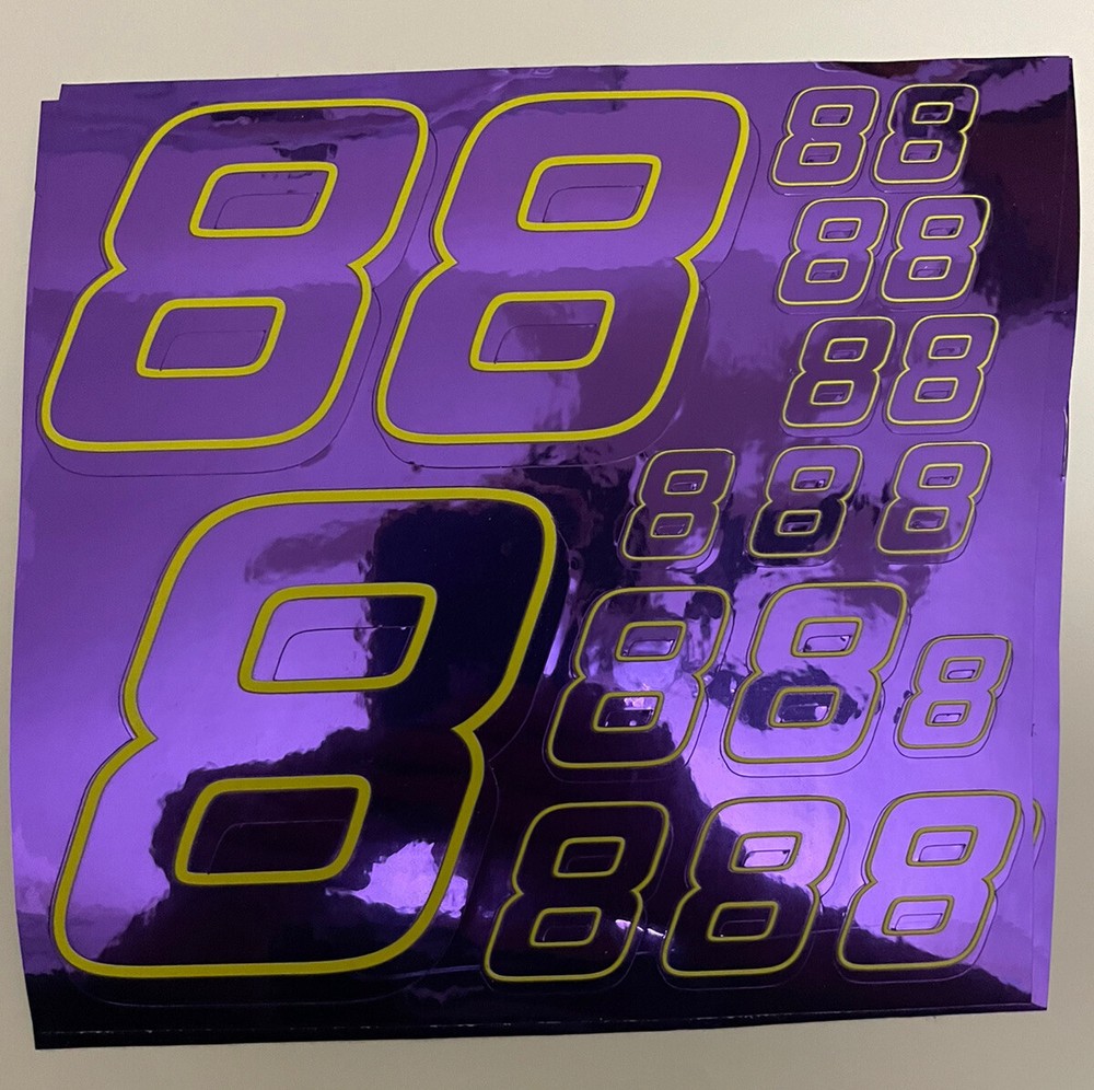 Chrome Purple W/ Yellow  #8’s  Racing #'s Vinyl Decals 1/10-1/12 Defective Box L