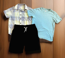 Boys' Short Sleeve Button-Down Shirt Shorts Blue Shirt Cat Jack SZ 6 7 10 12