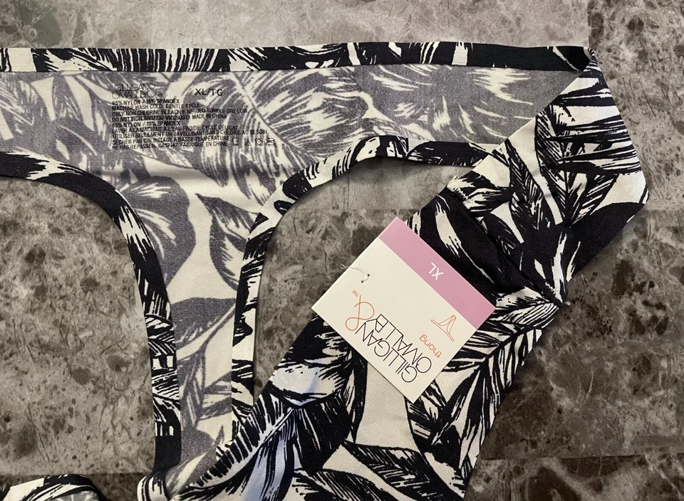 GILLIGAN & O'MALLEY XL NEGRO BLANCO PALMA HELECHO ADHERIDO NO SHOW RARO TANGA BRAGAS Foto 2 de 4