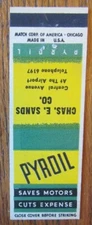 PYROIL MOTOR OIL MATCHBOOK MATCHCOVER: CHARLES SANDS (CHEYENNE, WYOMING) -E15