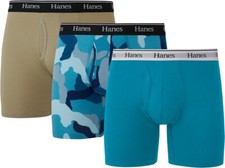 New Men's Big  Tall 3XL 48-50 Hanes Originals Stretch Boxer Briefs 3 Pair