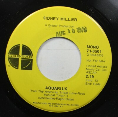 Rock Promo 45 Aquarius - Sidney Miller / On Gregar | eBay Australia