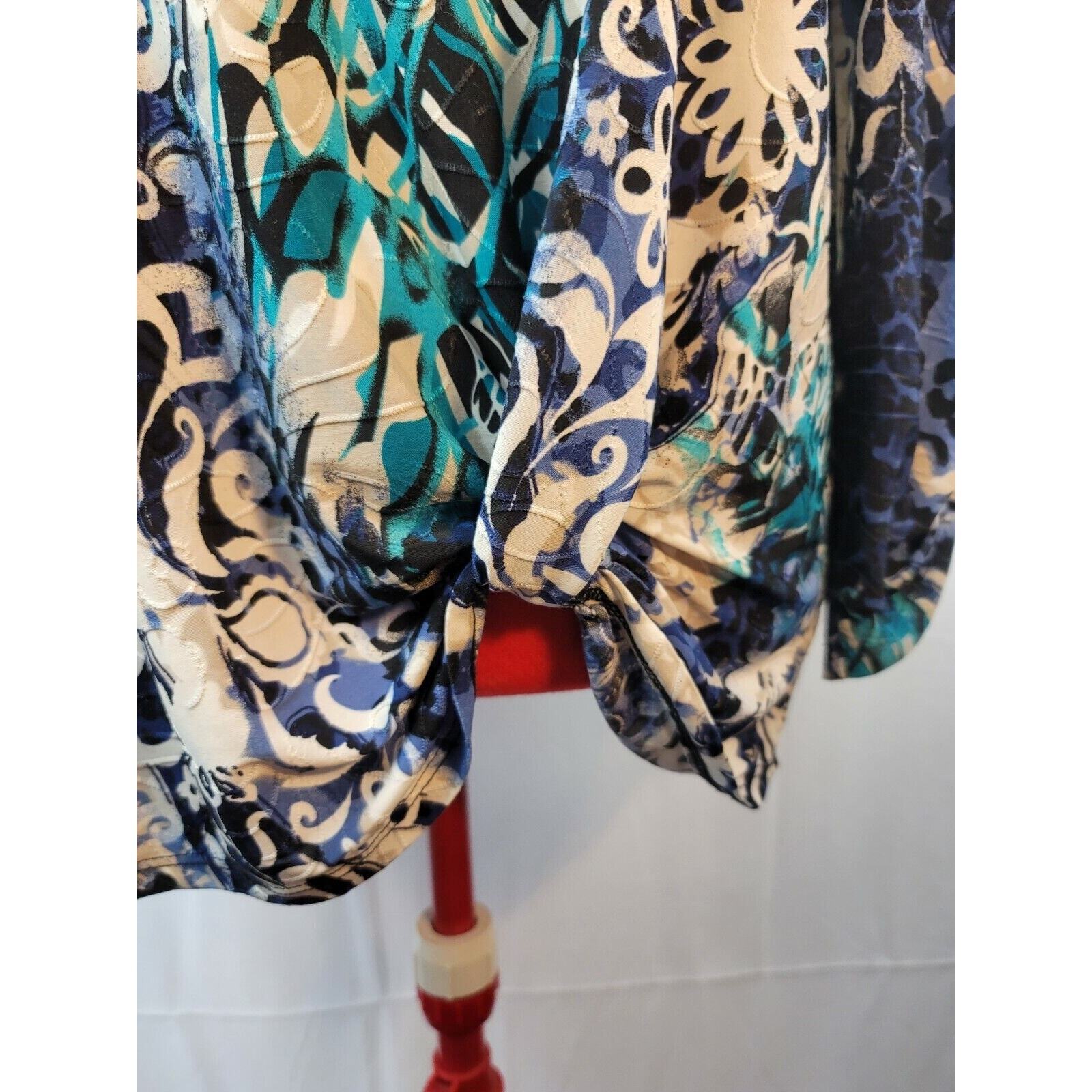 CATO Blue Multi Pattern Pullover Tie Knot long Tu… - image 3